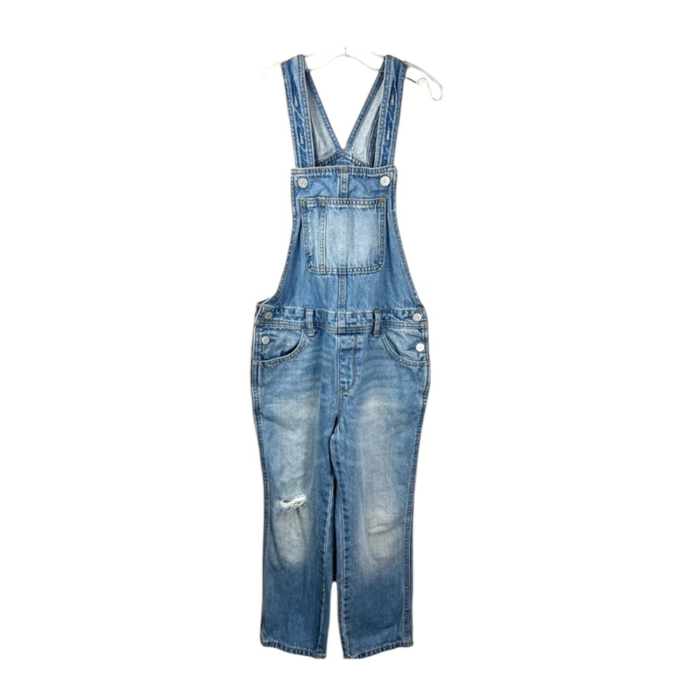 Old Navy Girls Denim‎ Overalls bibs straight leg light wash cotton medium/8 VGUC